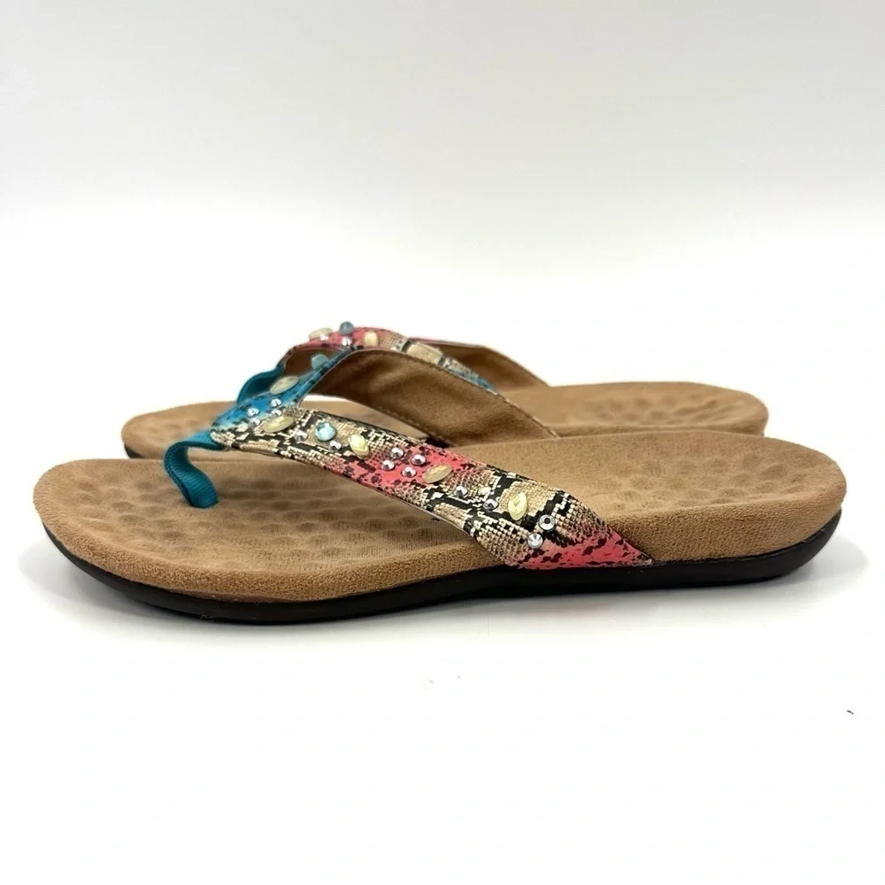 Vionic Lucia Sandals Womens 7 Orthaheel Colorful Snake Print Comfort Shoes Boho